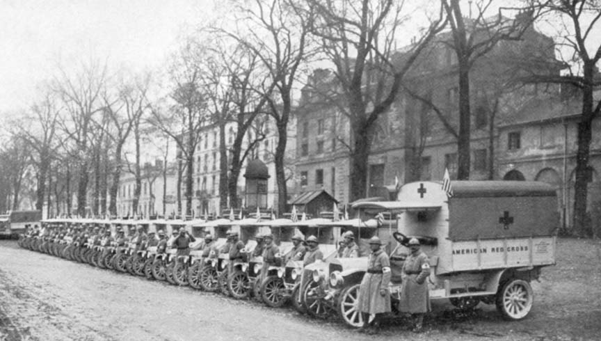 Old time Red Cross vehicles, this might be before WWII